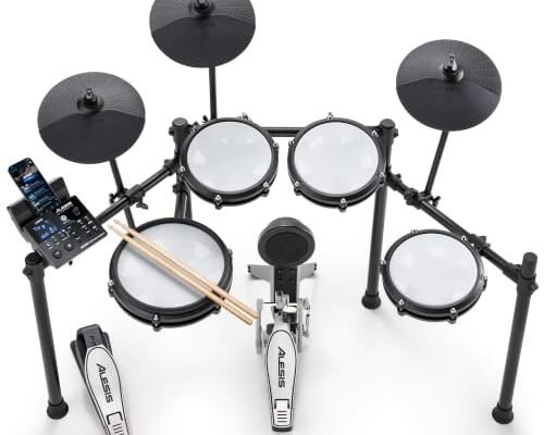 Batería electrónica Alesis Nitro Max con parches de malla y rack de 4 postes