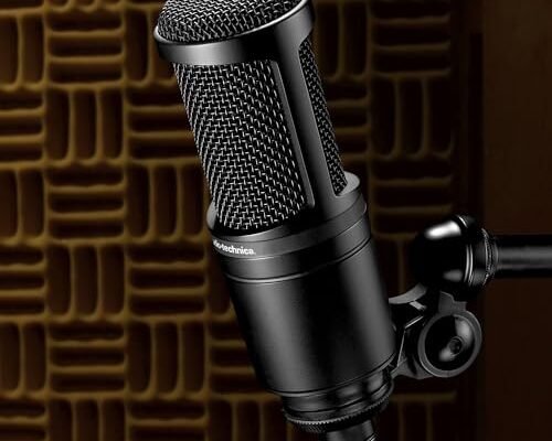 Audio-Technica AT2020 sobre fondo de espuma acústica